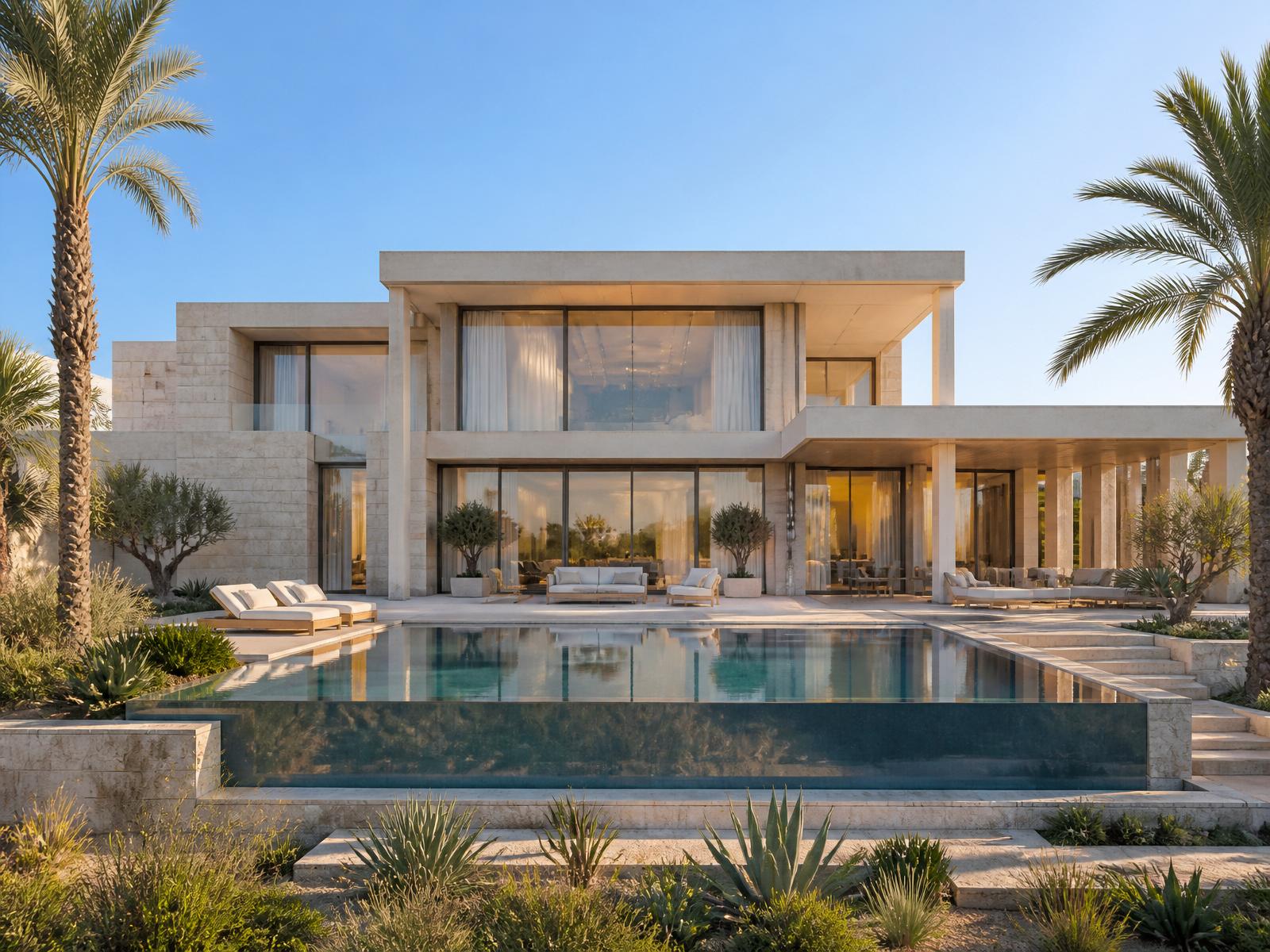 Contemporary luxury UAE villa with pool and modern glass architecture